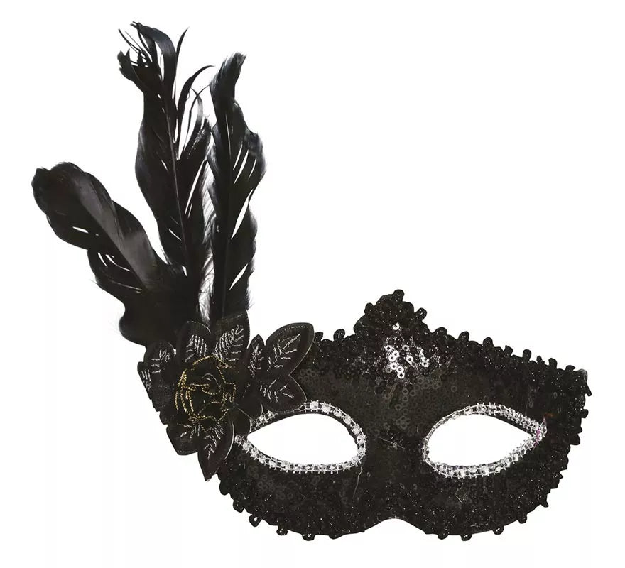 Translation missing: it.Antifaz Negro con Flor y Plumas