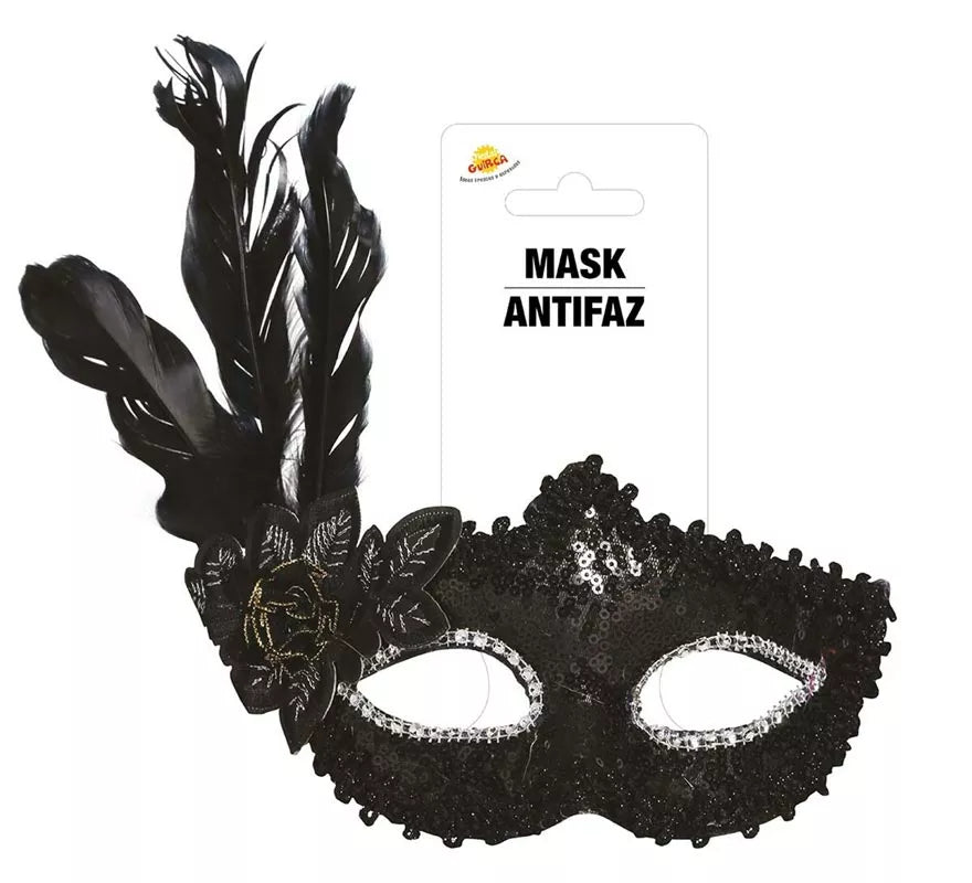 Translation missing: it.Antifaz Negro con Flor y Plumas