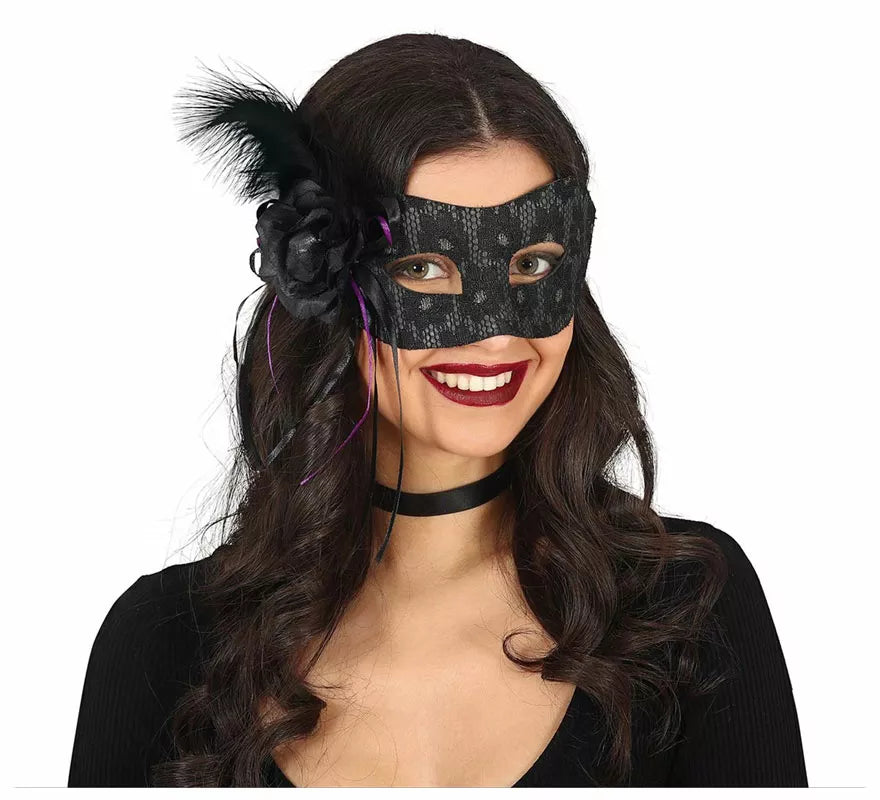 Antifaz Negro con Pluma