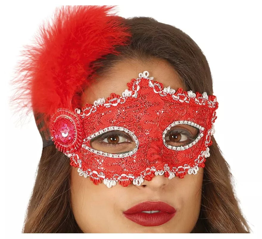 Translation missing: es.Antifaz Rojo con Pluma