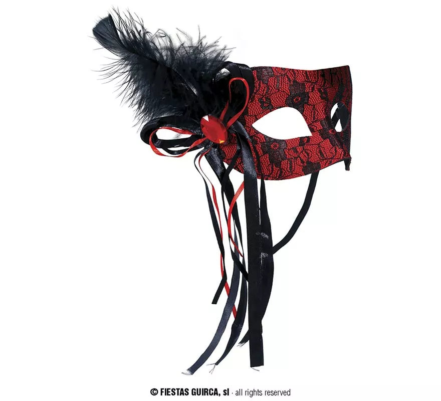 Antifaz de Diablesa rojo con pluma