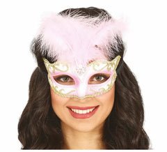 Maschera rosa con piuma