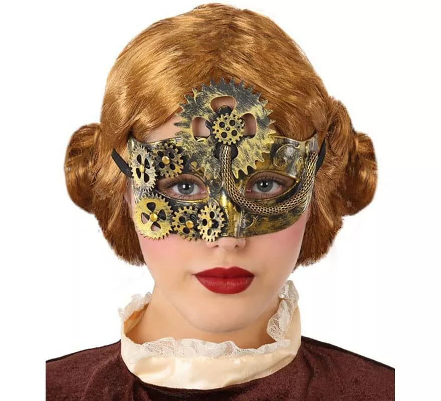 Translation missing: it.Antifaz Steampunk con Engranajes dorados 19x9 cm