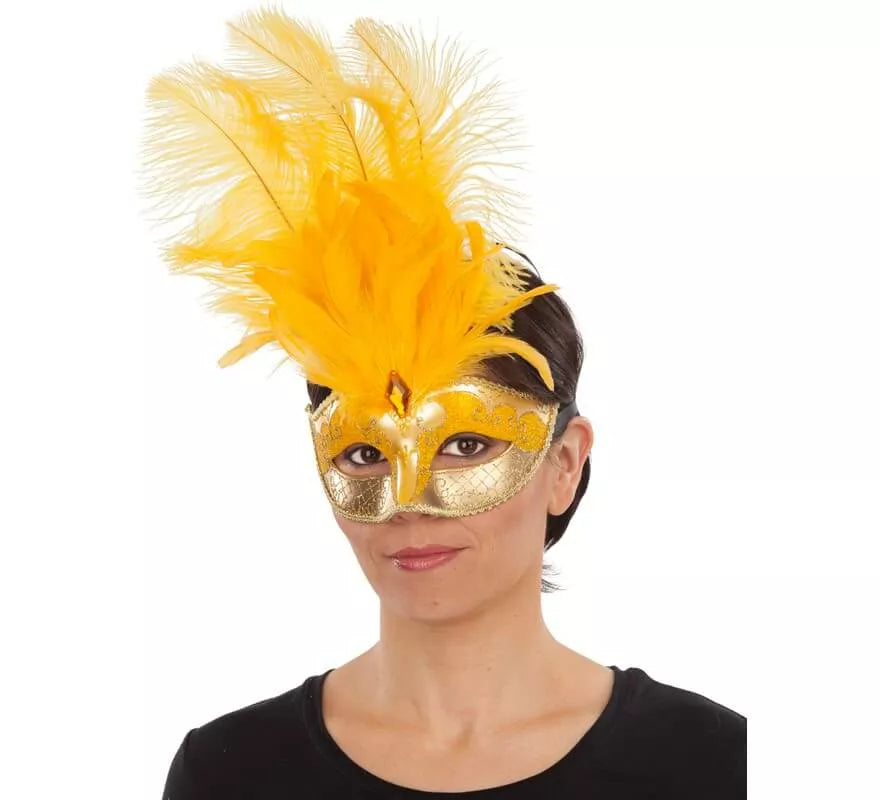 Translation missing: it.Antifaz Veneciano Amarillo con Pluma