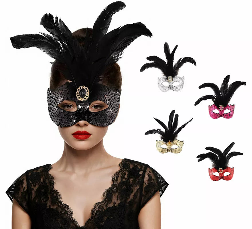 Translation missing: it.Antifaz Veneciano con Plumas y Lentejuelas en colores surtidos