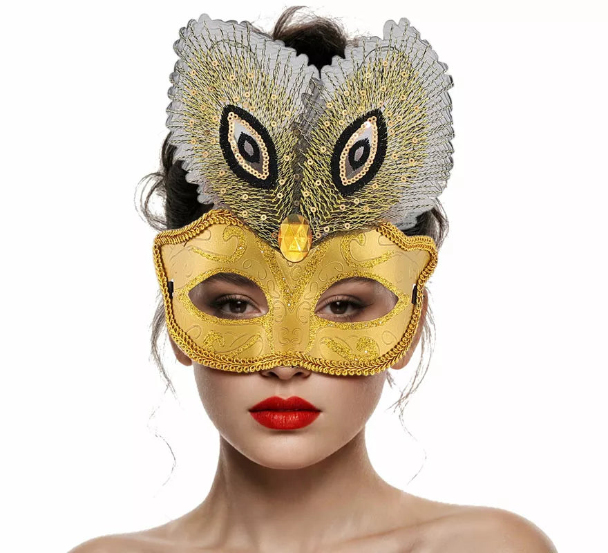 Translation missing: it.Antifaz Veneciano dorado con Plumas