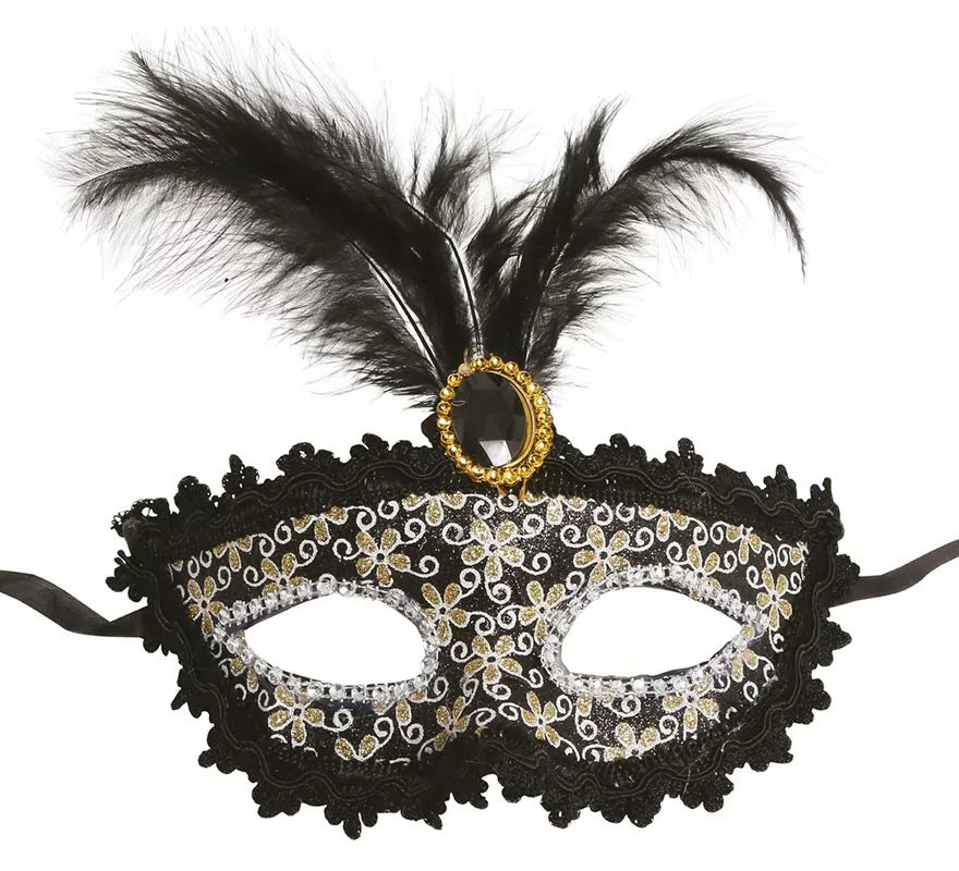 Translation missing: it.Antifaz Veneciano negro con pluma