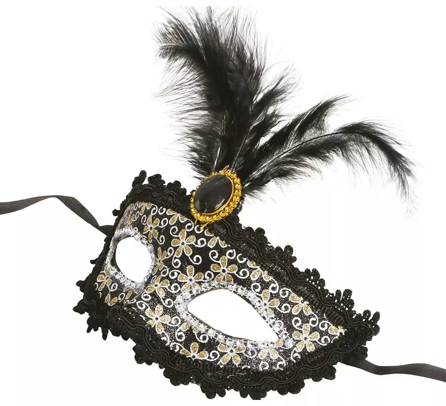 Translation missing: it.Antifaz Veneciano negro con pluma