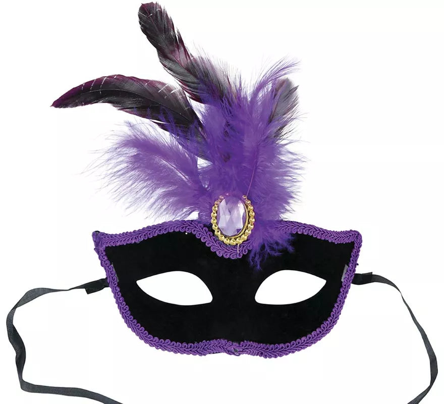 Translation missing: it.Antifaz Veneciano negro con Plumas lilas