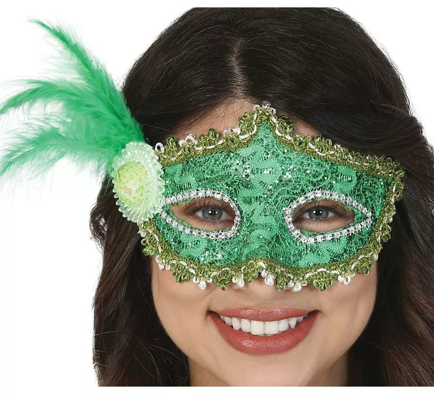 Translation missing: it.Antifaz Verde con Pluma