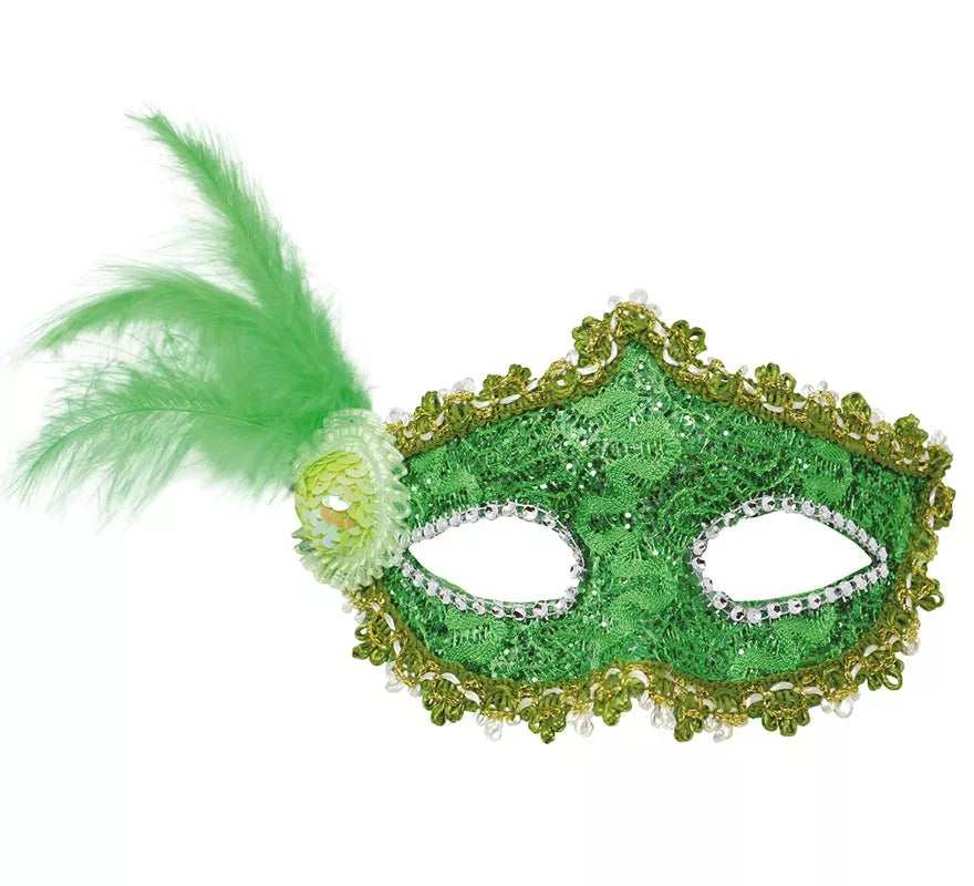Translation missing: es.Antifaz Verde con Pluma