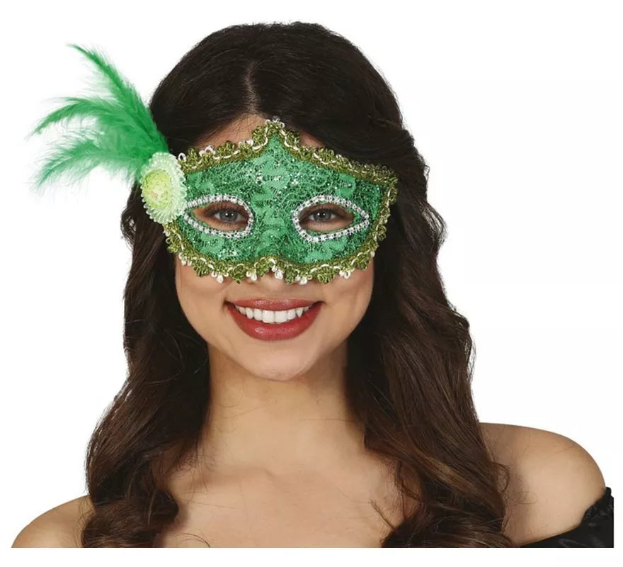 Translation missing: es.Antifaz Verde con Pluma