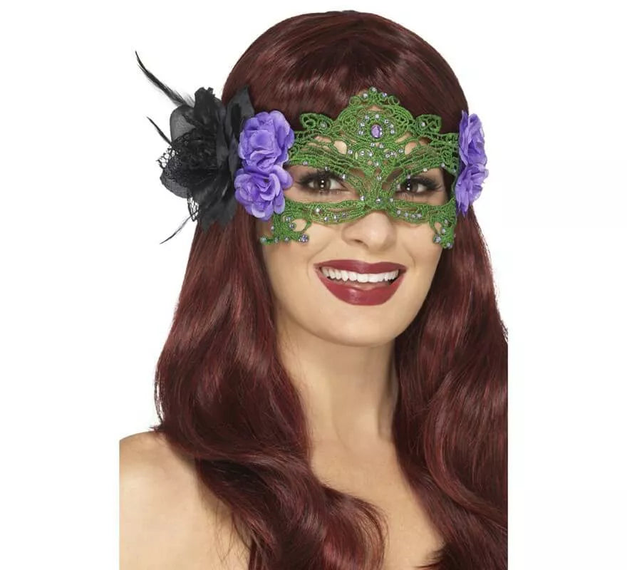Translation missing: it.Antifaz verde del Día de los muertos con rosas