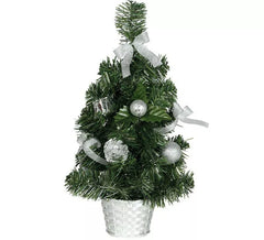 Albero di natale decorato in argento da 30 cm con vaso di fiori