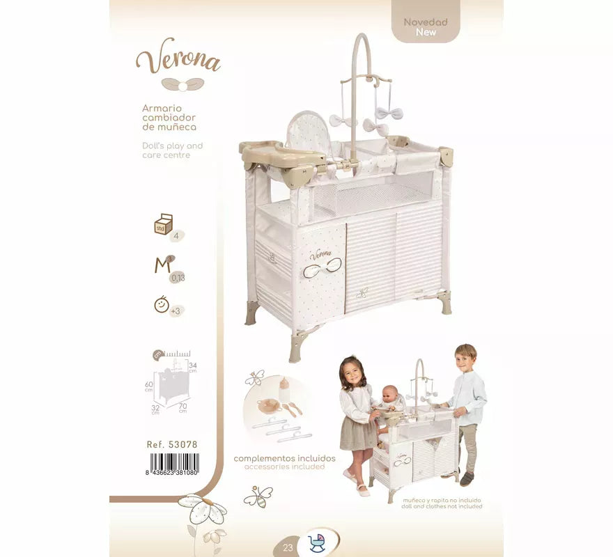 Armario Cambiador Plegable con Accesorios para Muñecas de hasta 42 cm