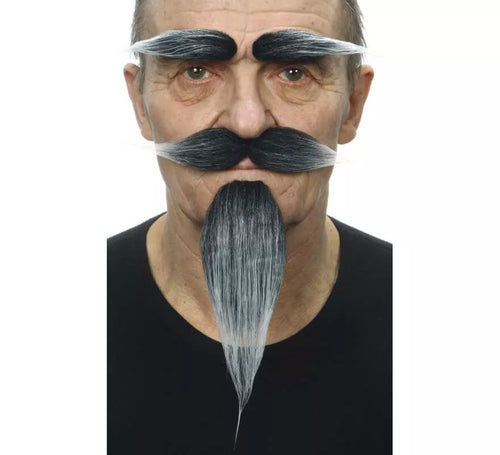 Bigote con Perilla y Cejas canoso