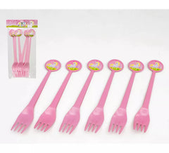 Blister da 6 forchette in plastica unicorno da 17 cm
