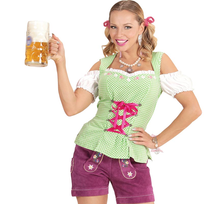 Blusa de Bávara verde y rosa para mujer