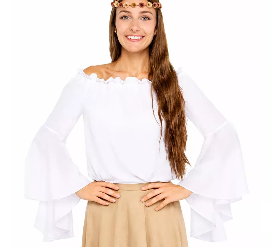 Translation missing: it.Blusa Medieval blanca con Volantes para mujer