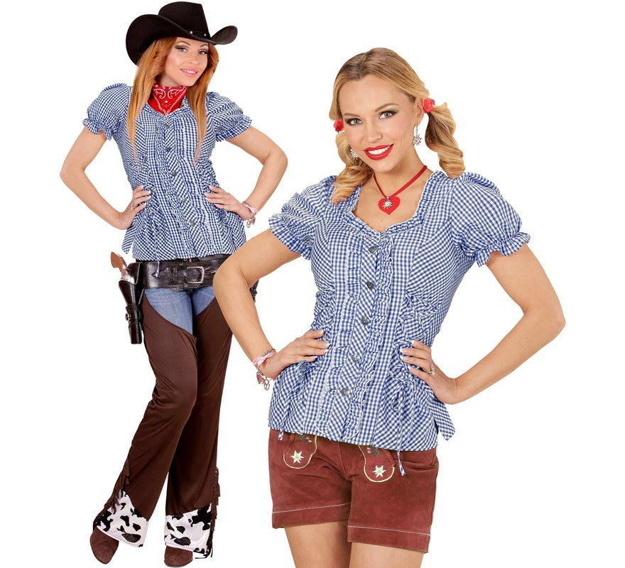 Translation missing: es.Blusa Vaquera o Bávara a cuadros azul para mujer