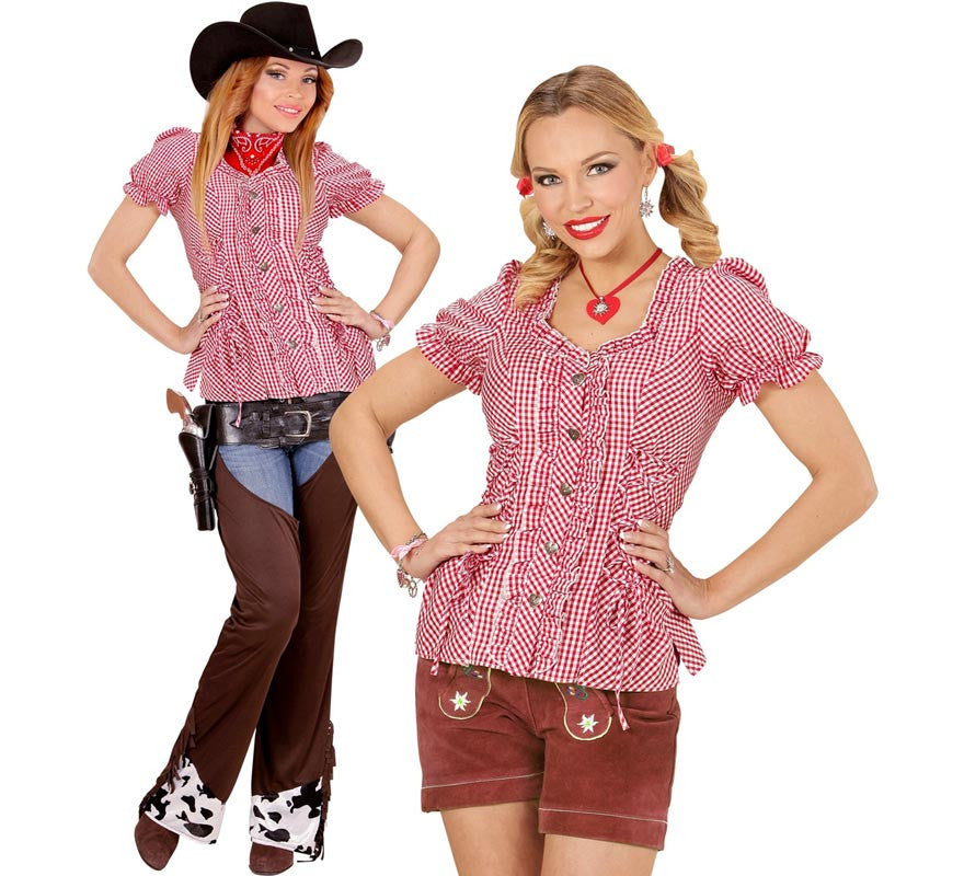 Translation missing: it.Blusa Vaquera o Bávara a cuadros roja para mujer