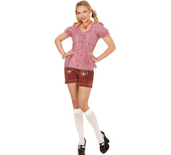 Denim scozzese rosso o camicetta bavarese da donna