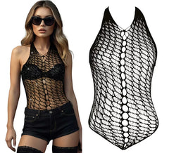 Body a rete nera da donna con strass