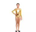Body o Maillot dorado manga larga para niña