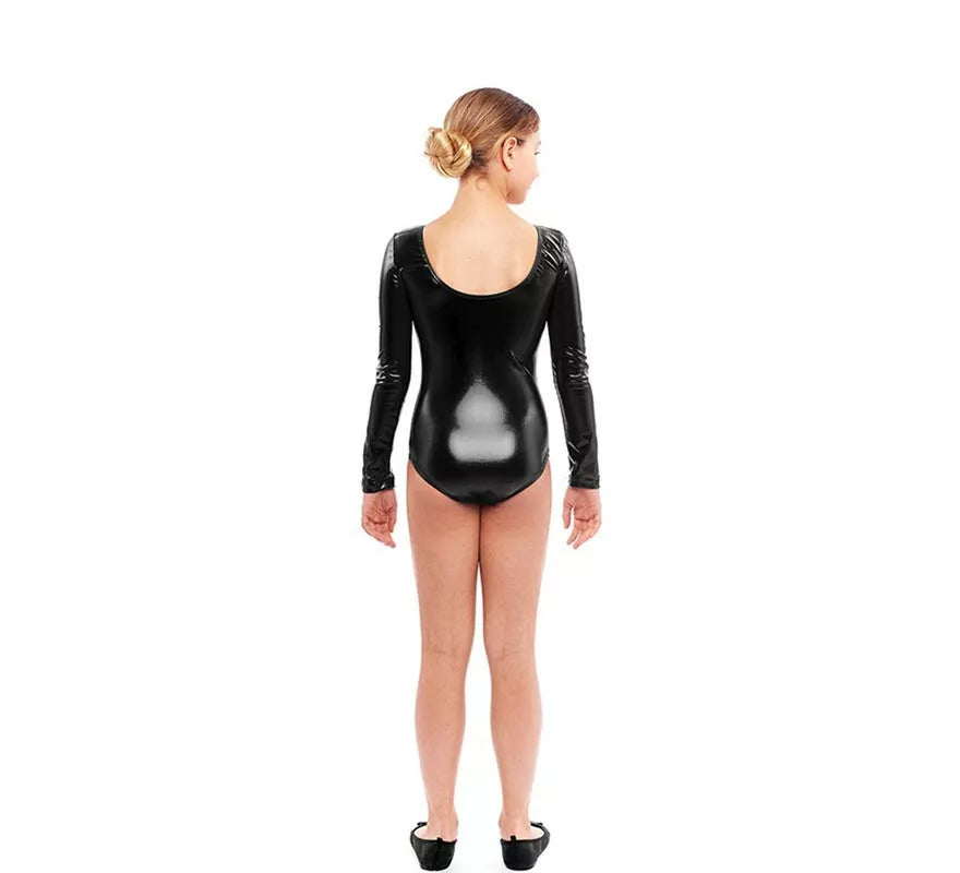 Translation missing: it.Body o Maillot negro metal manga larga para niña