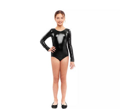 Body o maglia a maniche lunghe in metallo nero per ragazza