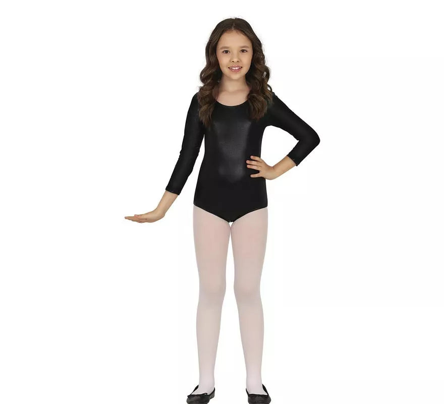 Body o Maillot Negro Metalizado manga larga para niños