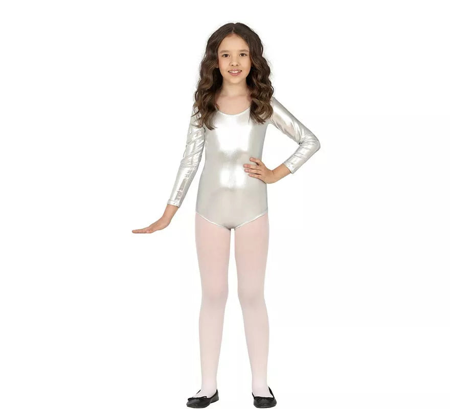 Translation missing: it.Body o Maillot Plata Metalizado manga larga para niños
