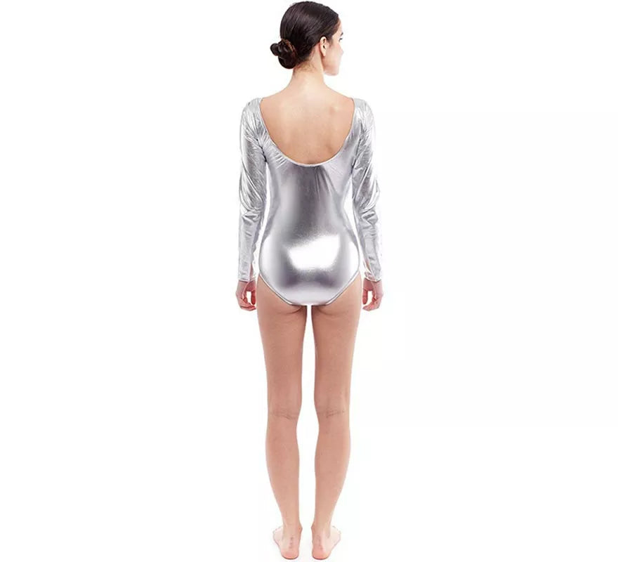 Body o Maillot plateado manga larga para mujer