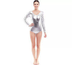 Body o Maillot plateado manga larga para mujer