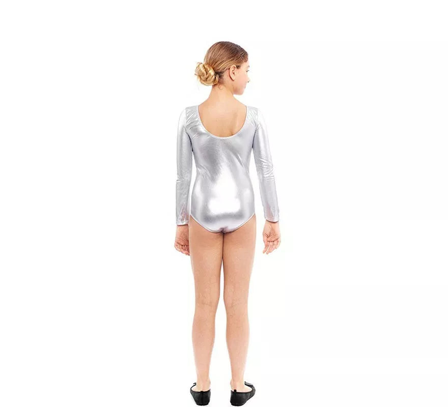 Translation missing: es.Body o Maillot plateado manga larga para niña