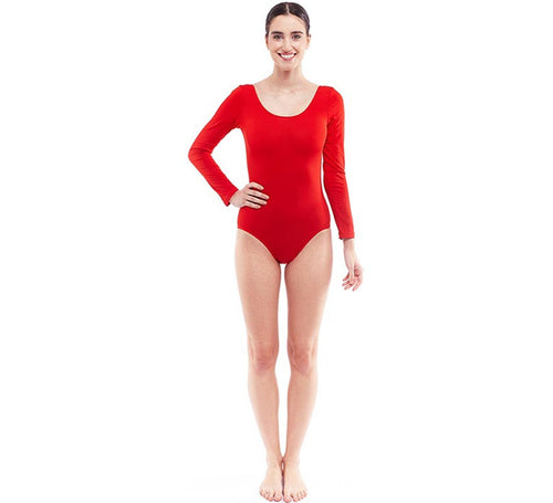 Body o Maillot rojo manga larga para mujer
