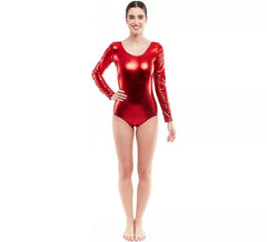 Body o maglia da donna a maniche lunghe rosso metallizzato