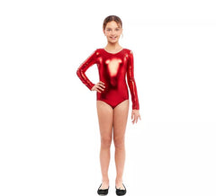 Body o maglia rosso metallizzato a maniche lunghe per ragazza