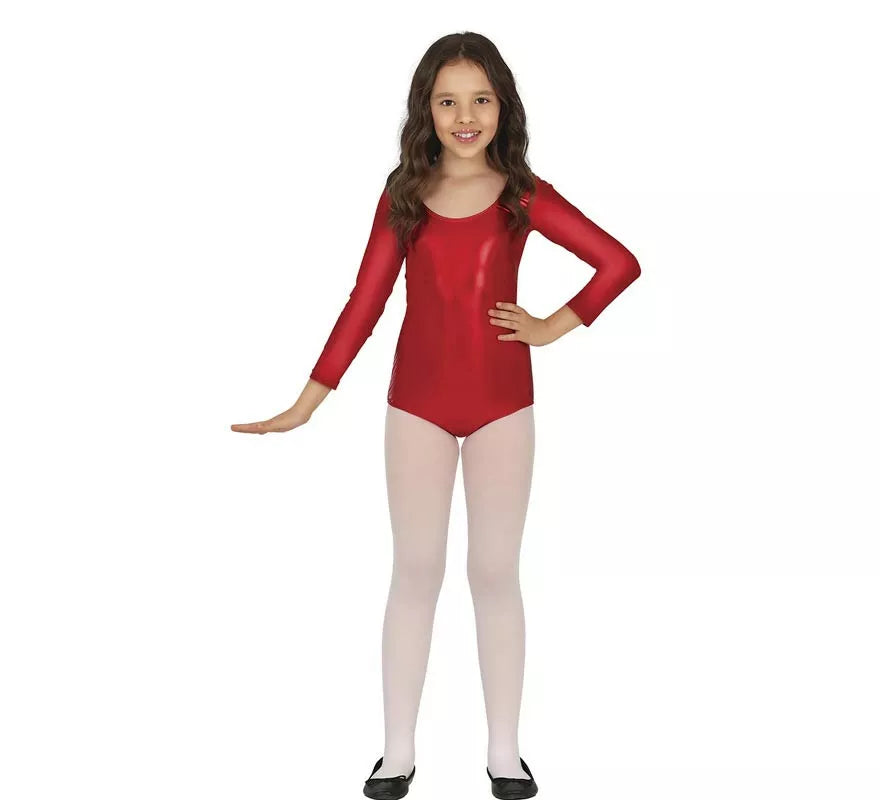 Translation missing: it.Body o Maillot Rojo Metalizado manga larga para niños