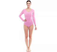 Body o Maillot rosa suave manga larga para mujer