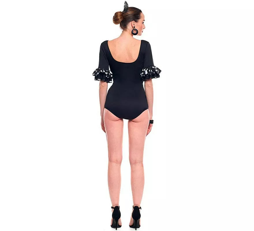 Translation missing: it.Body o maillot Sevillana con Volante Lunar negro y blanco para mujer