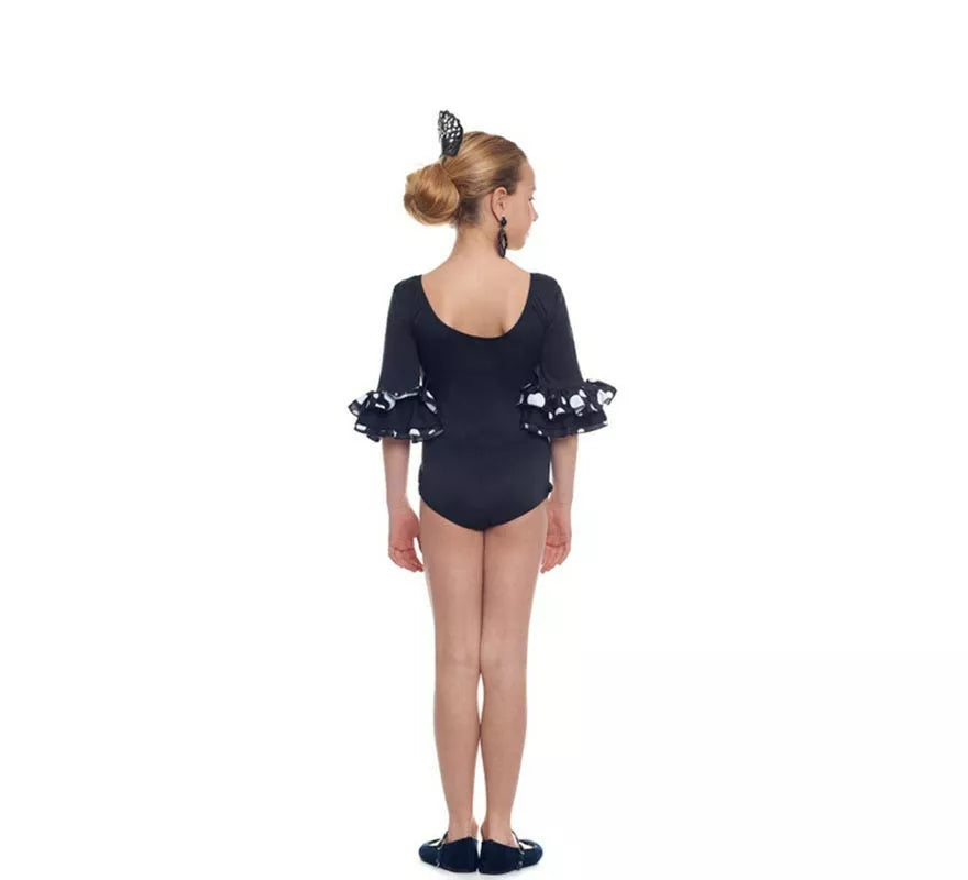 Translation missing: it.Body o maillot Sevillana con Volante Lunar negro y blanco para niña