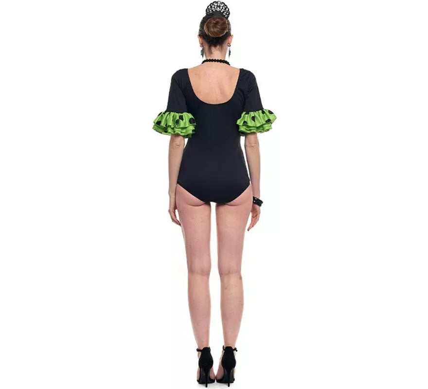 Translation missing: it.Body o maillot Sevillana con Volante Lunar negro y verde para mujer