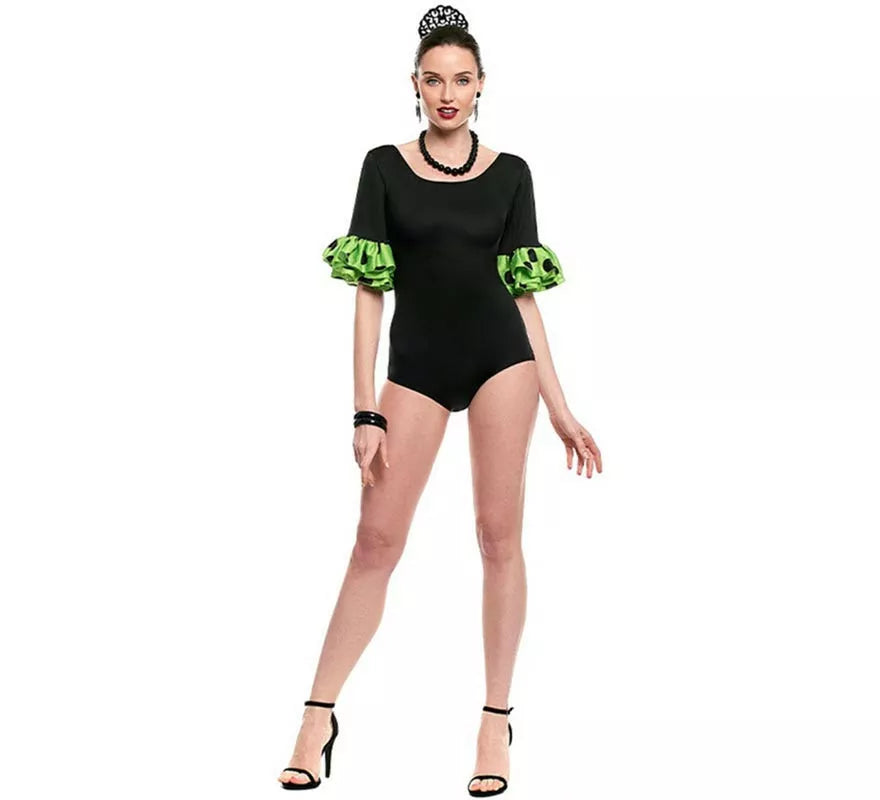 Translation missing: it.Body o maillot Sevillana con Volante Lunar negro y verde para mujer