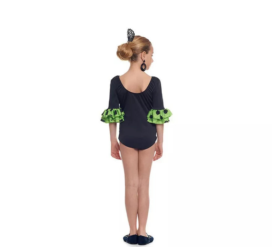 Translation missing: it.Body o maillot Sevillana con Volante Lunar negro y verde para niña