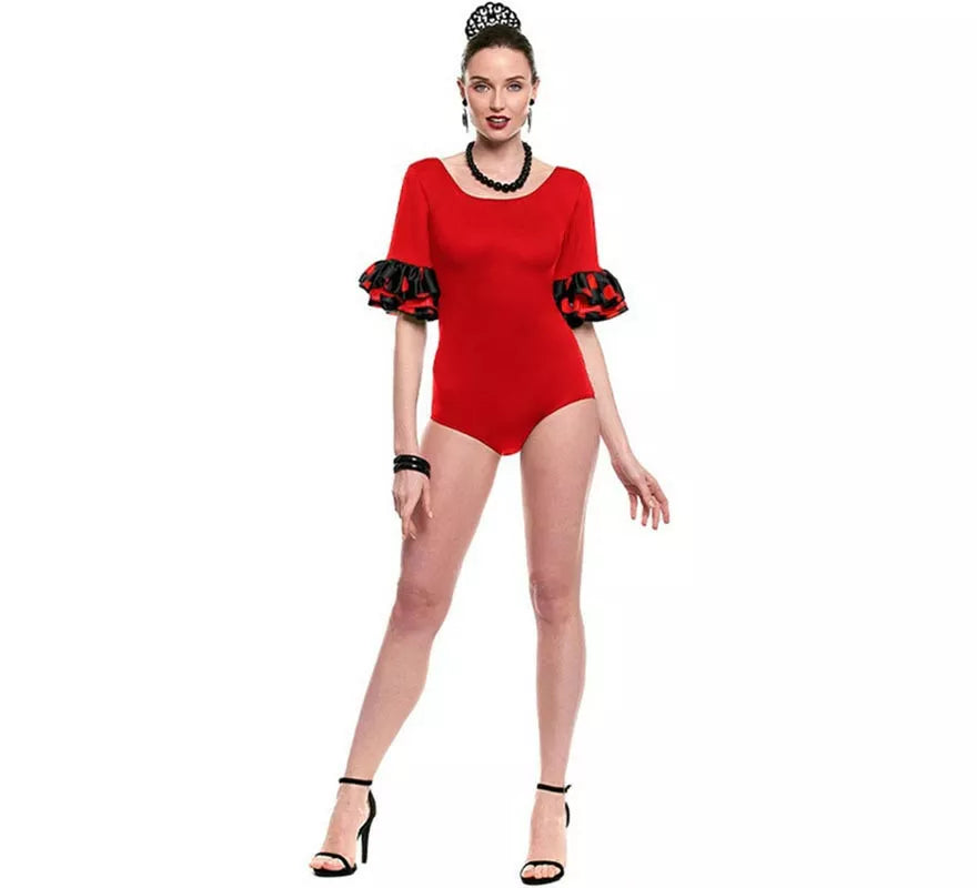 Translation missing: it.Body o maillot Sevillana con Volante Lunar rojo para mujer