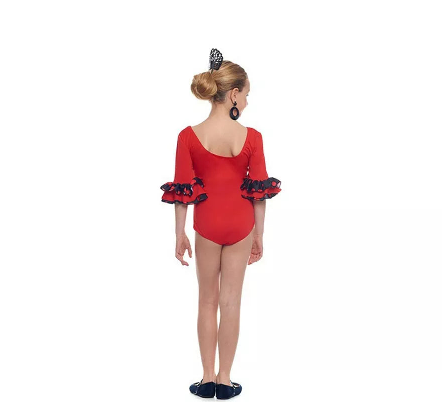 Translation missing: it.Body o maillot Sevillana con Volante Lunar rojo para niña