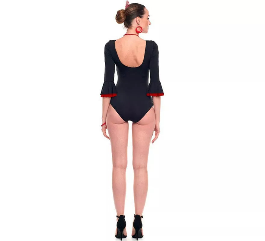 Translation missing: es.Body o maillot Sevillana con Volante negro y rojo para mujer