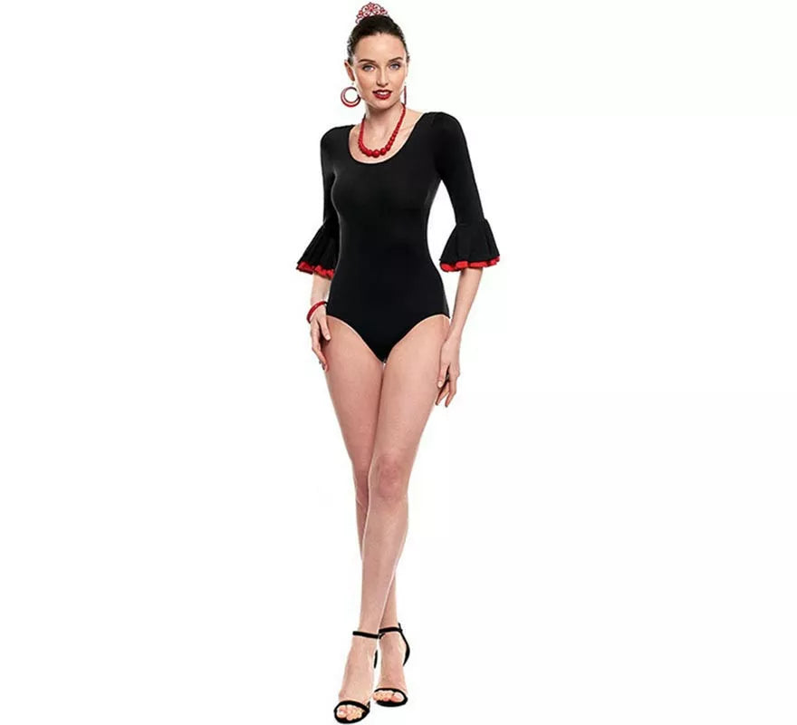 Translation missing: it.Body o maillot Sevillana con Volante negro y rojo para mujer