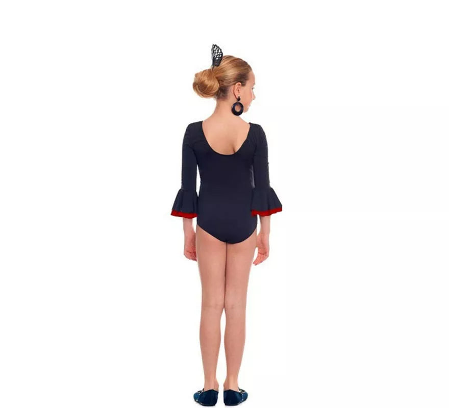 Translation missing: it.Body o maillot Sevillana con Volante negro y rojo para niña